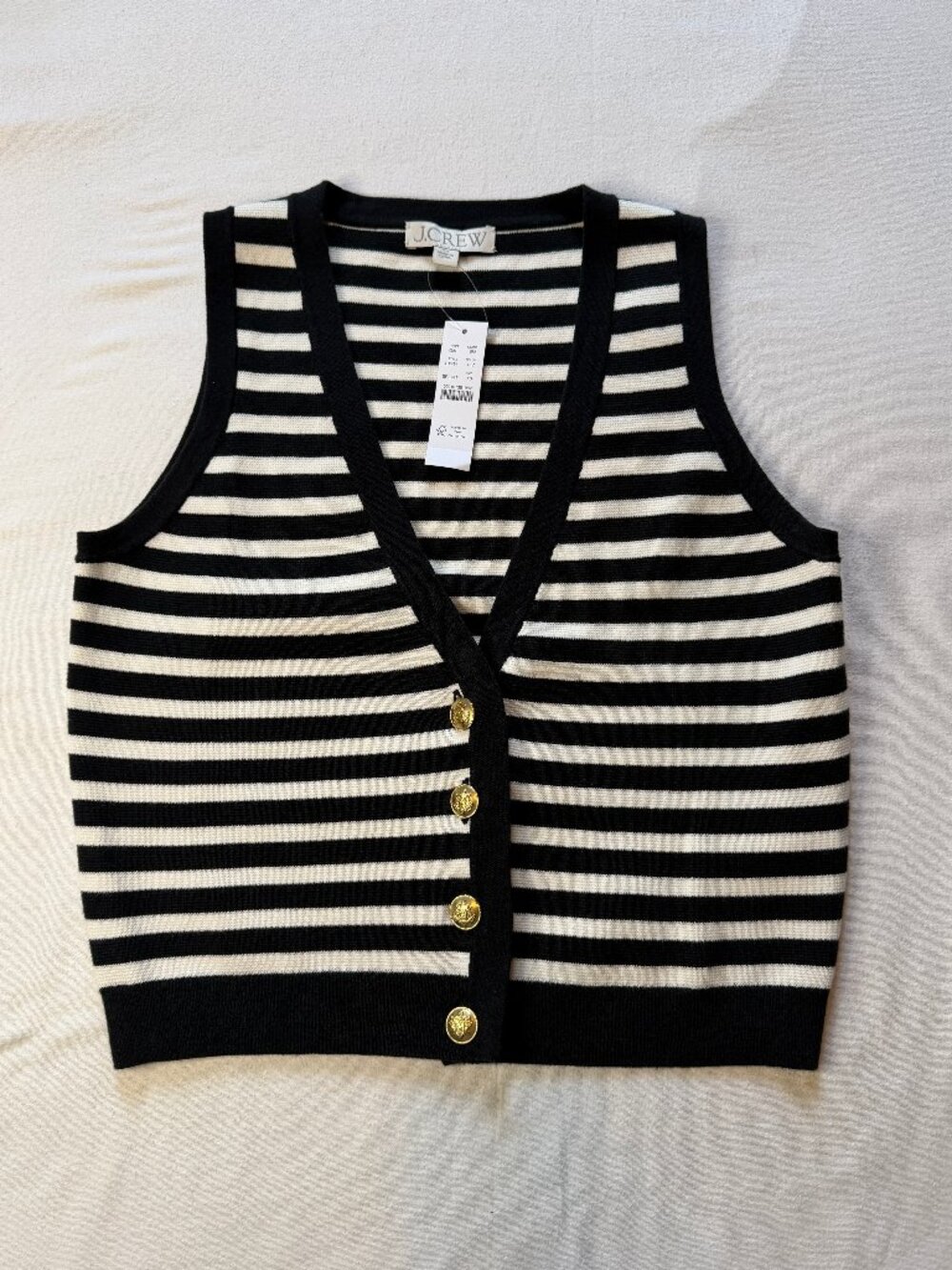 J. Crew Emilie Sweater Vest Striped Black Size XS Old Money Minimalist Academia‎